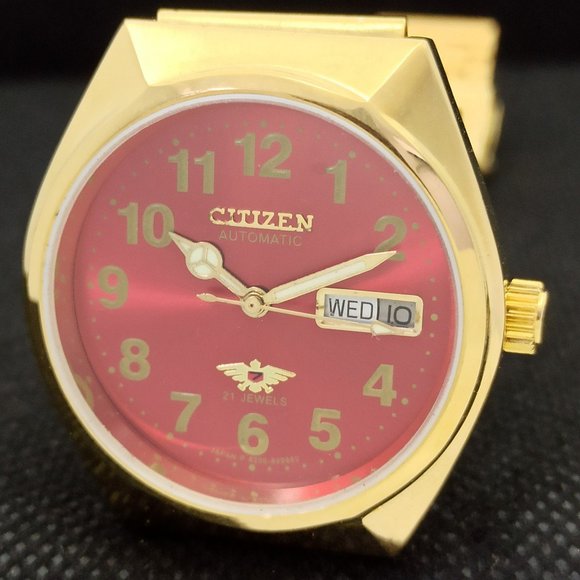Vintage 1973 Citizen Automatic Mens Gold Wacth W/Daydate & Red Face - Picture 6 of 10